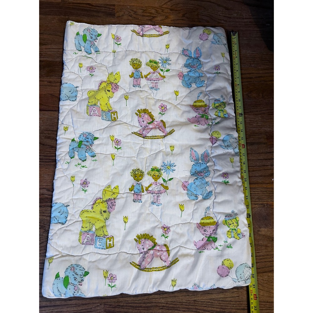 Vintage Quilted Nap Mat 31x21 Pastel Animal Nursery Rocking Horse Kids